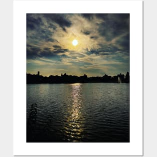 Central Park Sunset Lake Manhattan Skyline NYC Posters and Art